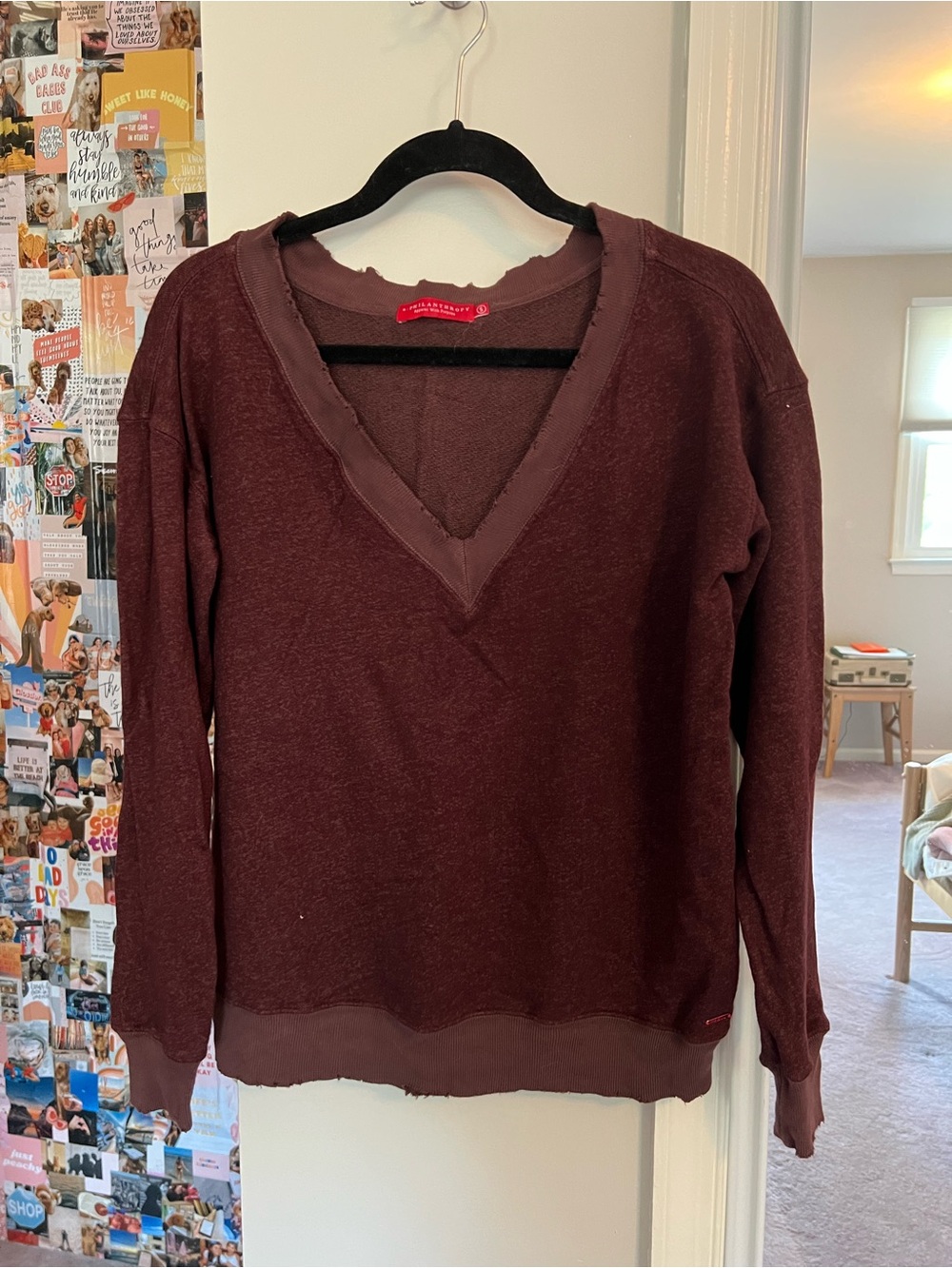 Anthropologie Women's V-Neck Sweater in Maroon